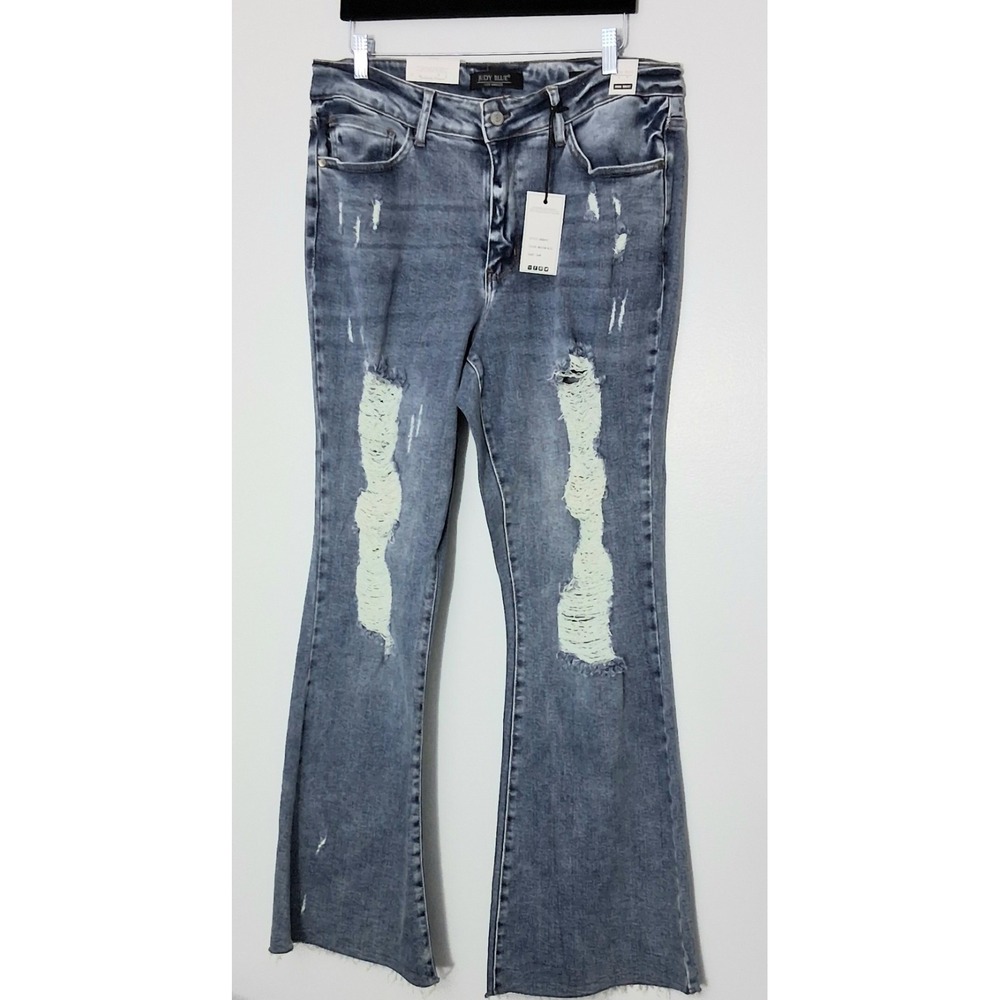 Judy Blue Jeans 16W Kiana Heavy Destroy Distressed Y2K High Rise Flare Fit NEW‎